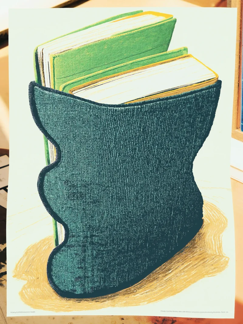 Illustration eines stoffgebundenen Notizbuchs mit asymmetrischem Rücken